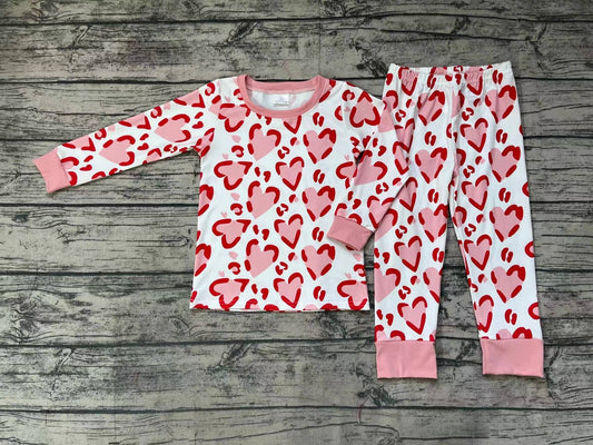 No moq Pre-order GLP1095 Baby Girl Leopard Hearts Pants Valentine's Day Set Pajamas