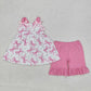 Baby Girl Straps Pink Bows Tops Ruffle Shorts Clothes Set RTS