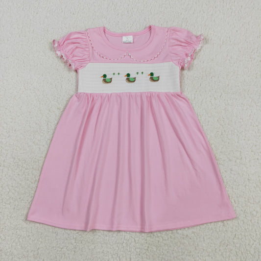 Baby Girl Pink Short Sleeves Ducks Knee Length Dress RTS