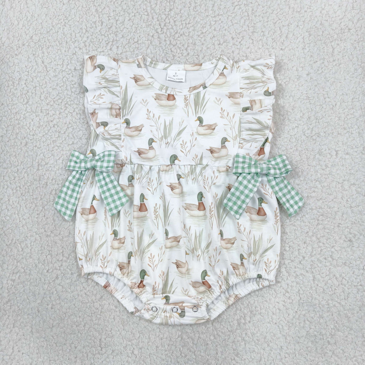 Baby Girls Infant Short Sleeves Ducks Bows Bubble Romper RTS