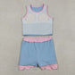 Baby Girls Kids Blue Tops Scallop Skirt Shorts Yoga Active Set Summer Clothes RTS