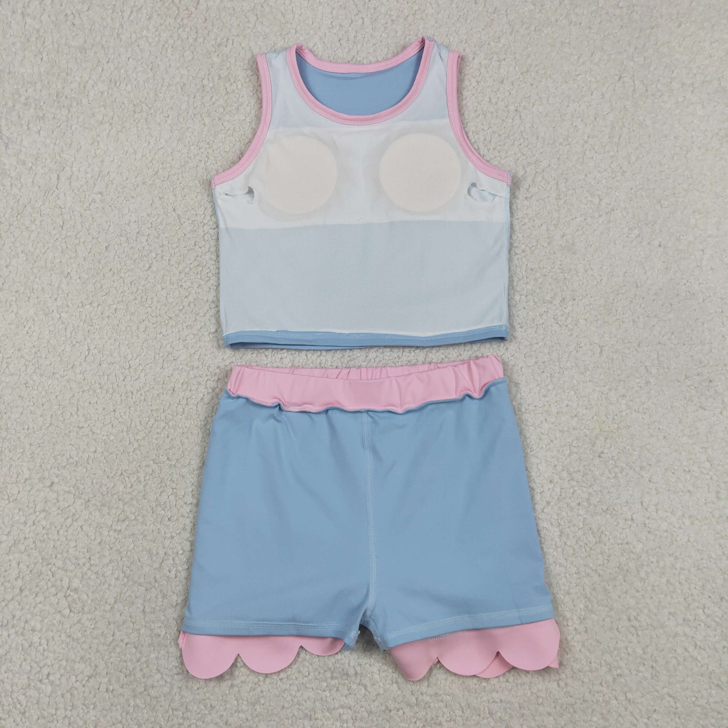 Baby Girls Kids Blue Tops Scallop Skirt Shorts Yoga Active Set Summer Clothes RTS