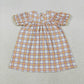 Baby Girl Short Sleeves Embroidery Farm Animals Plaid Knee Length Smocked Dress RTS