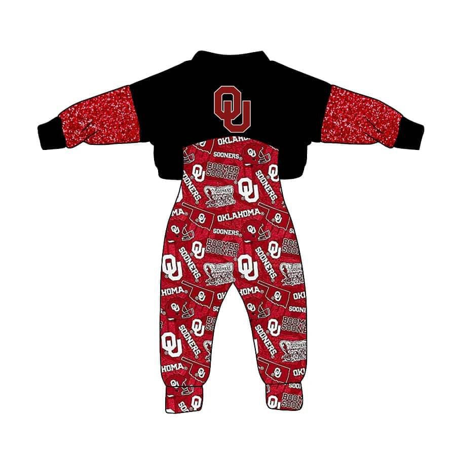 Baby Girl Infant Long Sleeve Tops Red Jumpsuit Football Team Set Moq 5