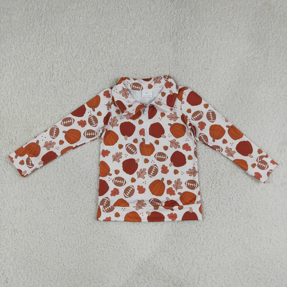 Toddler Kids Long Sleeves Pumpkins Football Zipper Pullover Fall Shirt Tops Clothes RTS