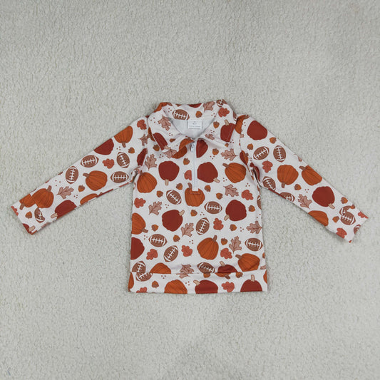 Toddler Kids Long Sleeves Pumpkins Football Zipper Pullover Fall Shirt Tops Clothes RTS