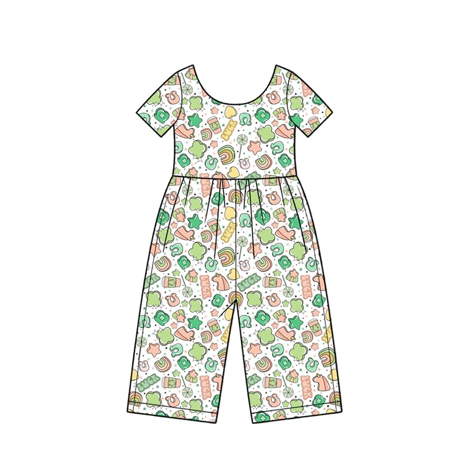 ( Moq 5 ) Preorder Baby Girl Kids Short Sleeves Clovers Pants Jumpsuit St Patrick Clothes