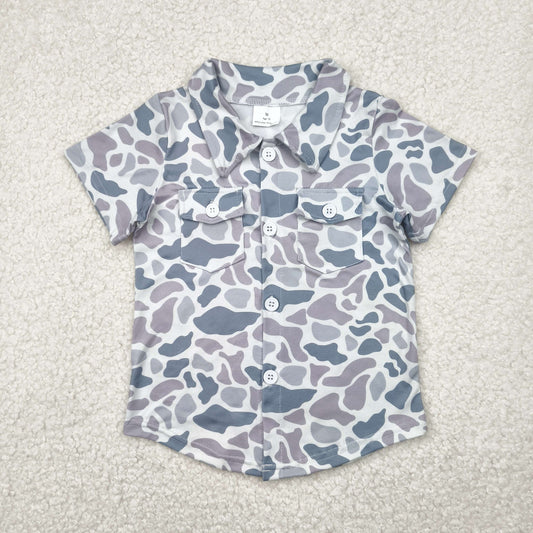 Baby Boy Short Sleeves Gray Camo Buttons Pocket Shirt Tops RTS