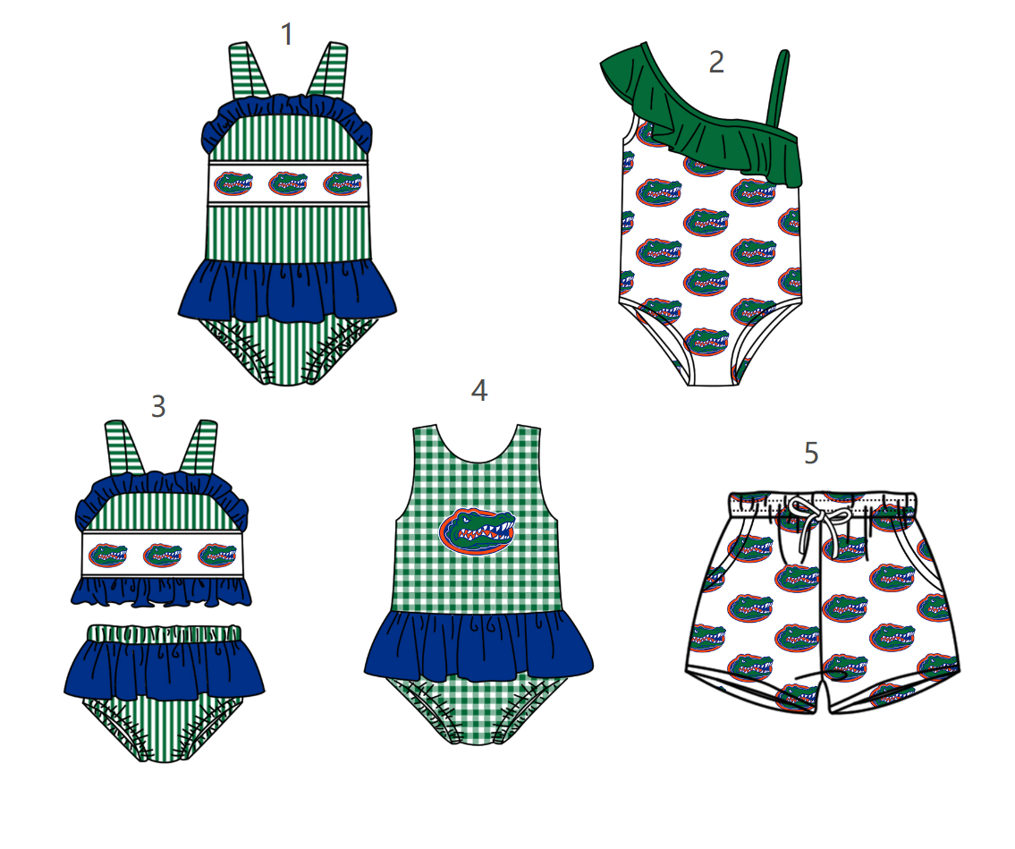 ( Moq 5 Each Style ) Baby Boys Girls Green Stripes Sibling Team Sets Swimsuits Football Clothes