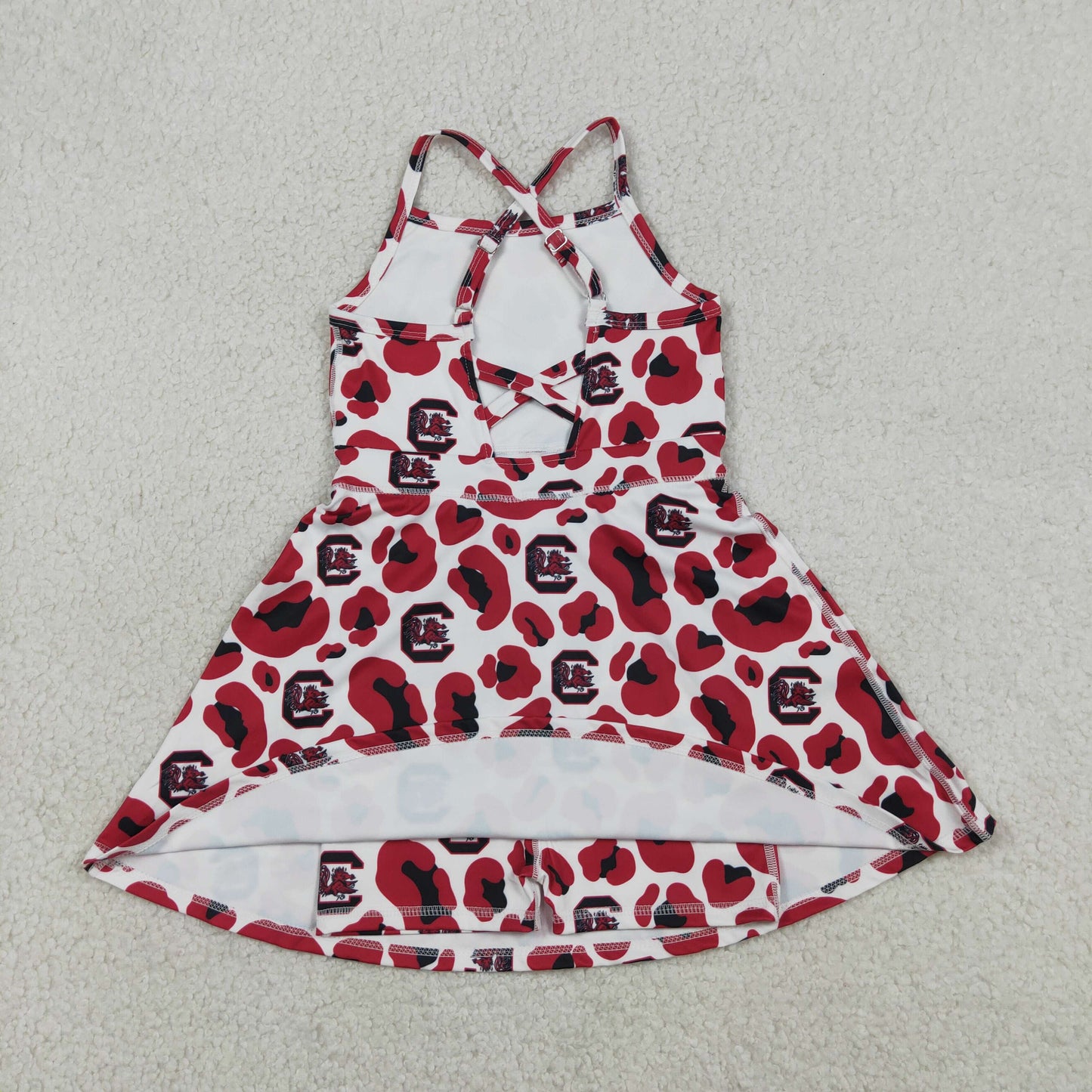 Baby Girls Kids Straps Red Leopard Team Yoga Active Shorts Knee Length Dress RTS