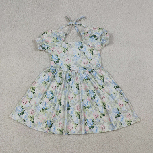 Baby Girls Kids Short Sleeves Flower Knee Length Dress Summer Clothes RTS