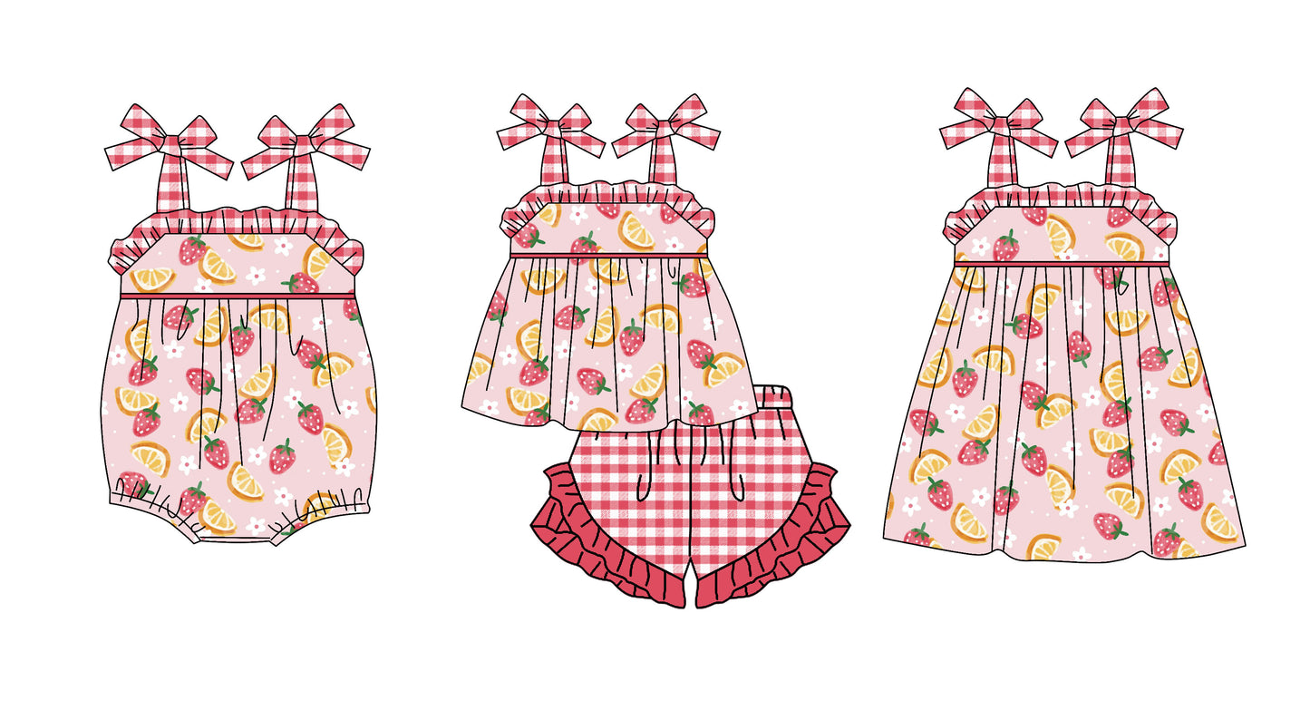 ( Moq 5 Each Style ) Sibling Baby Girls Kids Bows Strawberry Romper Dress Set Summer Clothes
