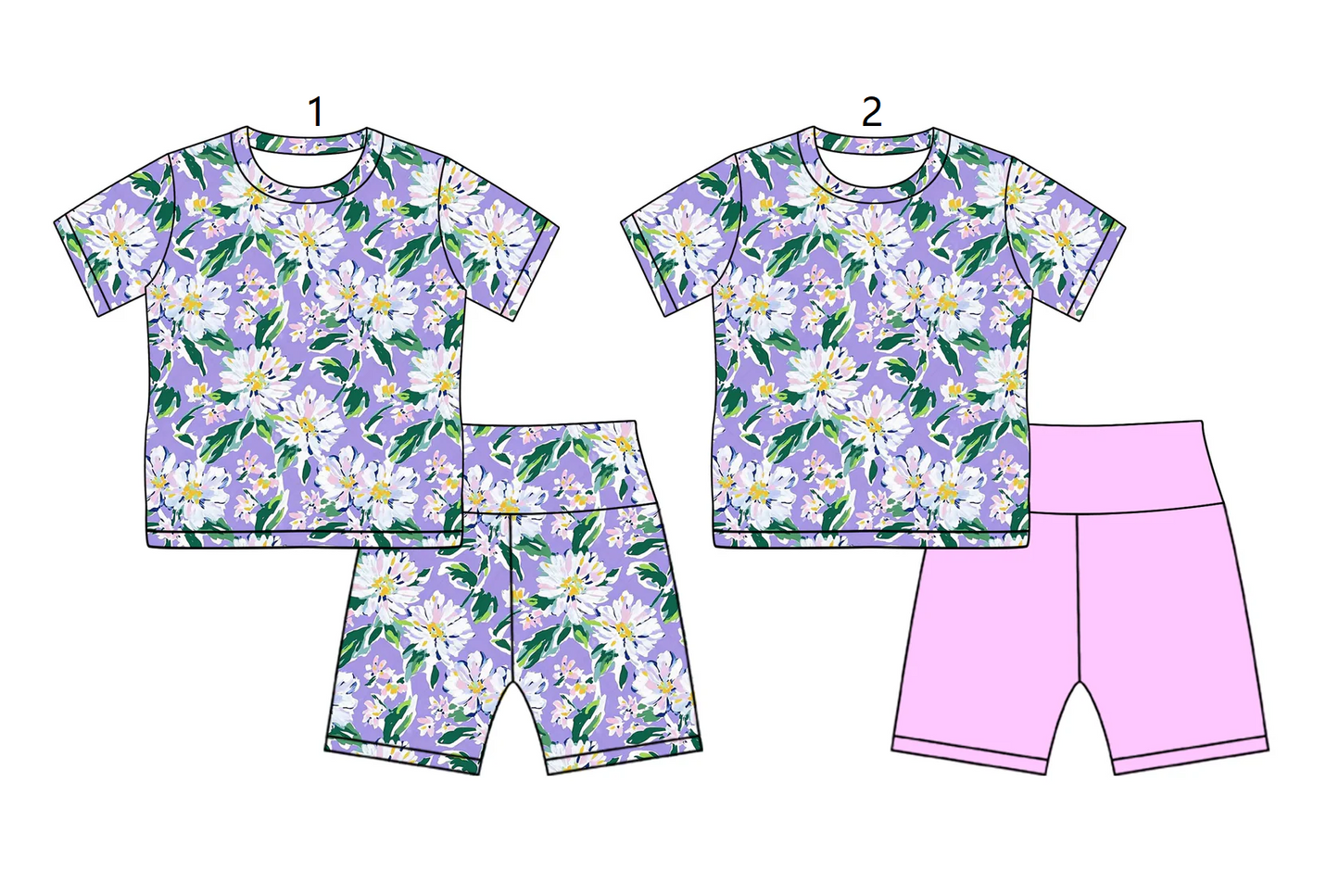 Baby Girl Short Sleeves Purple Flower Shorts Sibling Sports Set ( Moq 5 Each Style ) 2.18