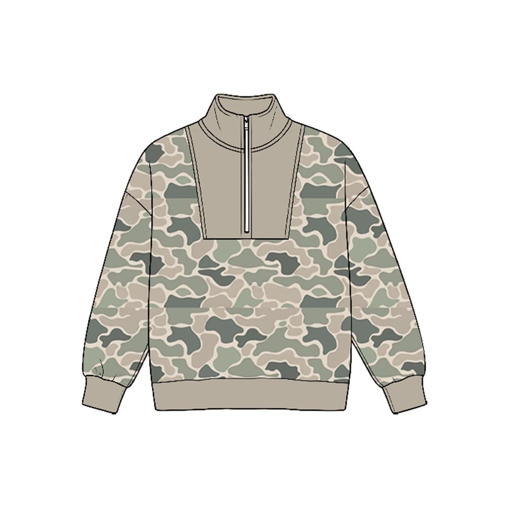 ( Moq 5 ) Preorder Baby Boys Kids Camo Long Sleeves Half Zip Shirt Pullover Tops