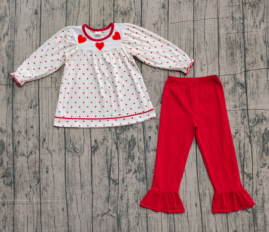 ( No moq ) Preorder Baby Girls Long Sleeves Hearts Dots Tunic Red Pants Valentine Clothes Set
