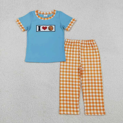 Sibling Baby Boys Kids Short Sleeves Embroidery I Love Basketballs Romper Set Clothes RTS
