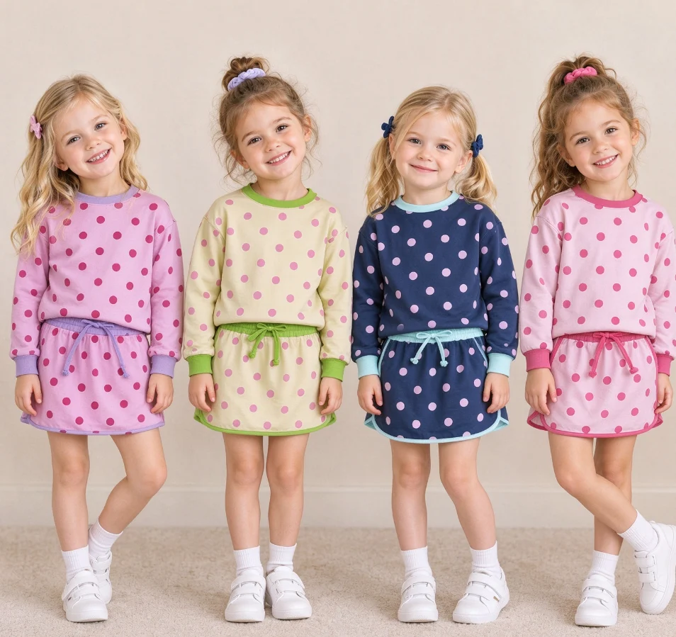 Sibling Baby Girls Kids Long Sleeves Dots Shirts Skirts Shorts Sets Clothes RTS