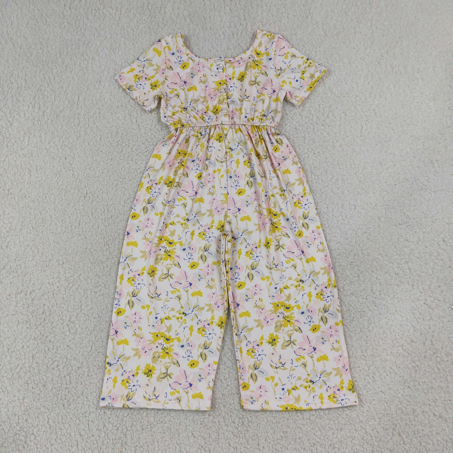 Baby Girls Kids Short Sleeves Flower Pants Jumpsuit Yellow Clothes RTS