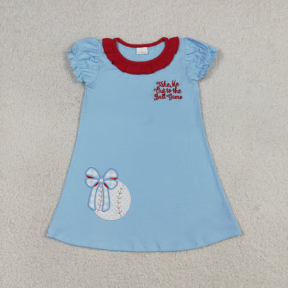 Sibling Baby Girls Kids Embroidery Baseball Bows Blue Tops Stripes Shorts Set Dress Clothes RTS