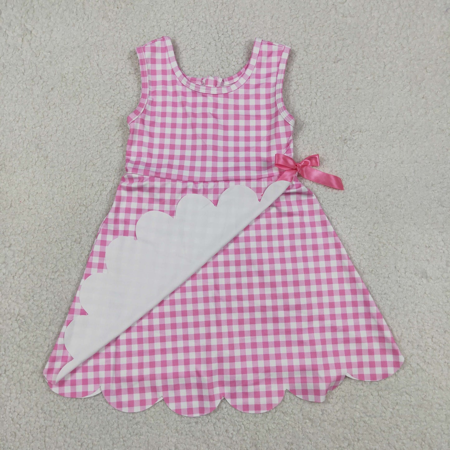 Sibling Baby Girls Plaid Bows Ruffle Yoga Active Shorts Knee Length Scallop Dresses RTS