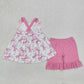 Baby Girl Straps Pink Bows Tops Ruffle Shorts Clothes Set RTS