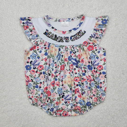 Baby Girl Infant Short Sleeves Embroidery Mama's Girl Flower Bubble Romper