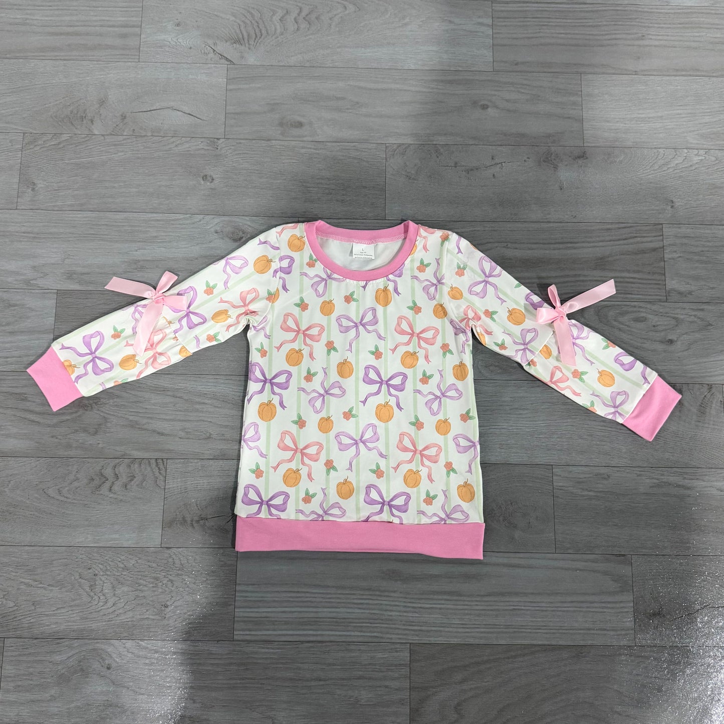 ( No moq ) Preorder Baby Girls Kids Pumpkins Bows Stripes Flower Shirt Fall Tops Clothes