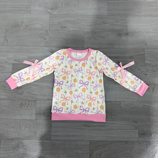 ( No moq ) Preorder Baby Girls Kids Pumpkins Bows Stripes Flower Shirt Fall Tops Clothes