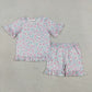 Baby Girls Kids Short Sleeves Bows Flower Shirt Shorts Summer Clothes Set RTS