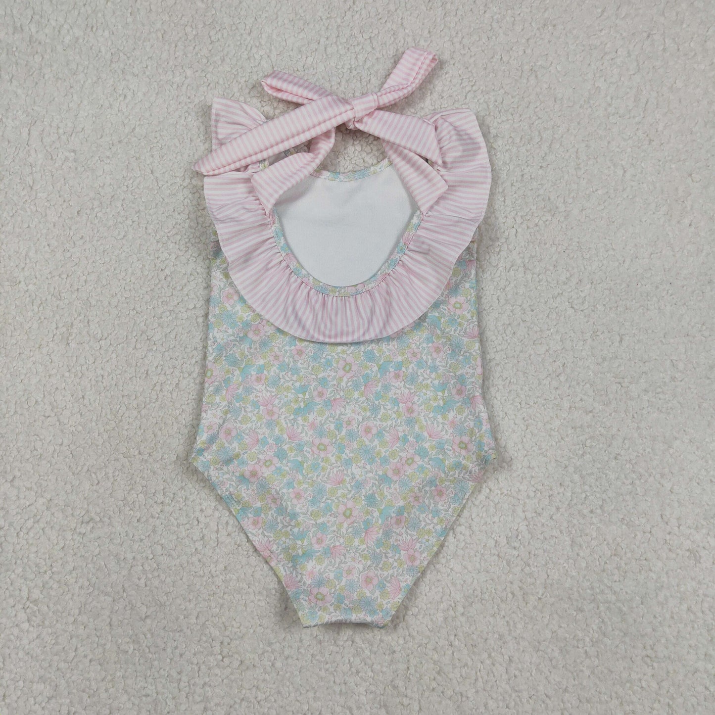 Baby Girls Kids Stripes Bows Floral Summer One-piece Swimsuit RTS