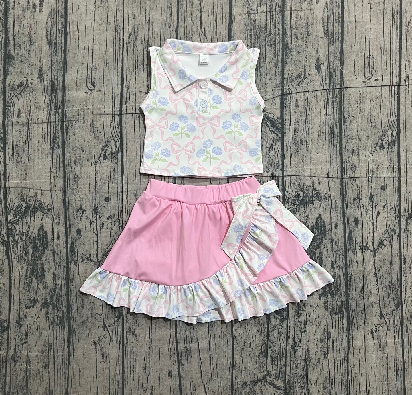 Baby Girls Bows Flower Buttons Tops Ruffle Pink Skirt Shorts Yoga Active Clothes Set RTS