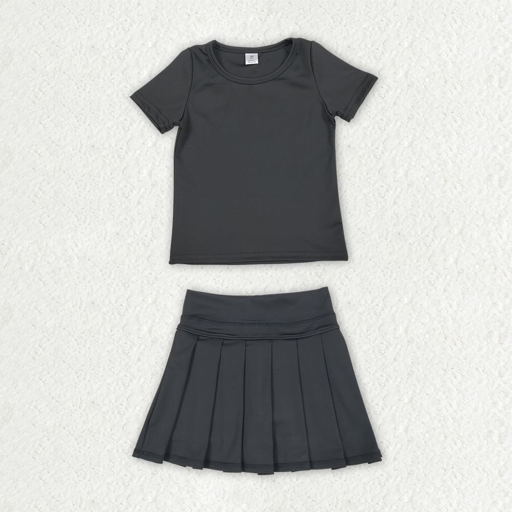 Baby Girls Kids Short Sleeves Shirt Skirt Shorts Yoga Active Black Set Clothes RTS