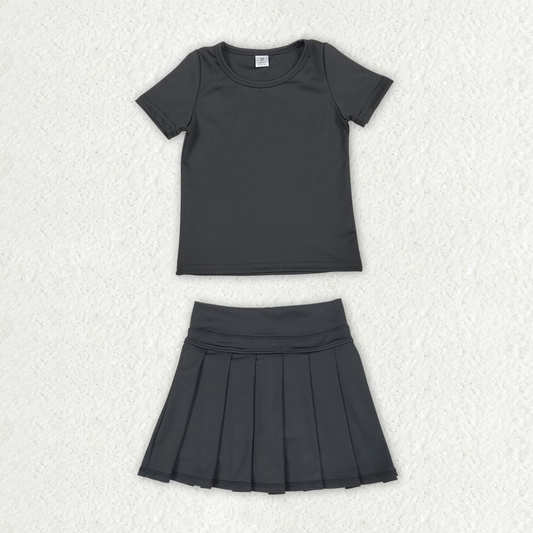 Baby Girls Kids Short Sleeves Shirt Skirt Shorts Yoga Active Black Set Clothes RTS