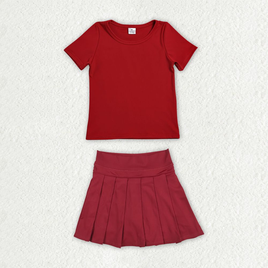 Baby Girls Kids Short Sleeves Shirt Skirt Shorts Yoga Active Set Red Clothes RTS