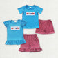Sibling Boy Girl Short Sleeves Embroidery Crabs Shirt Plaid Shorts Sibling Set RTS