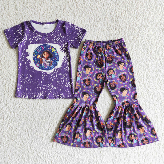 Promotion Baby Girl cartoon purple bell pants set