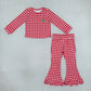 Sibling Baby Girls Kids Embroidery Santa Tree Scallop Tops Plaid Bell Pants Christmas Sets Clothes RTS