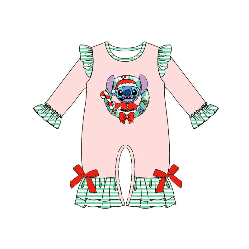 Baby Girl Christmas Cartoon Pink Romper