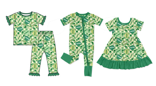 ( Moq 5 Each Style ) Baby Girl Toddler Green Hearts Plaid St. Patrick's Day Sibling Romper Dress Set