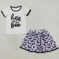 Baby Girl Short Sleeves Boo Shirt Bats Purple Skorts Halloween Set RTS