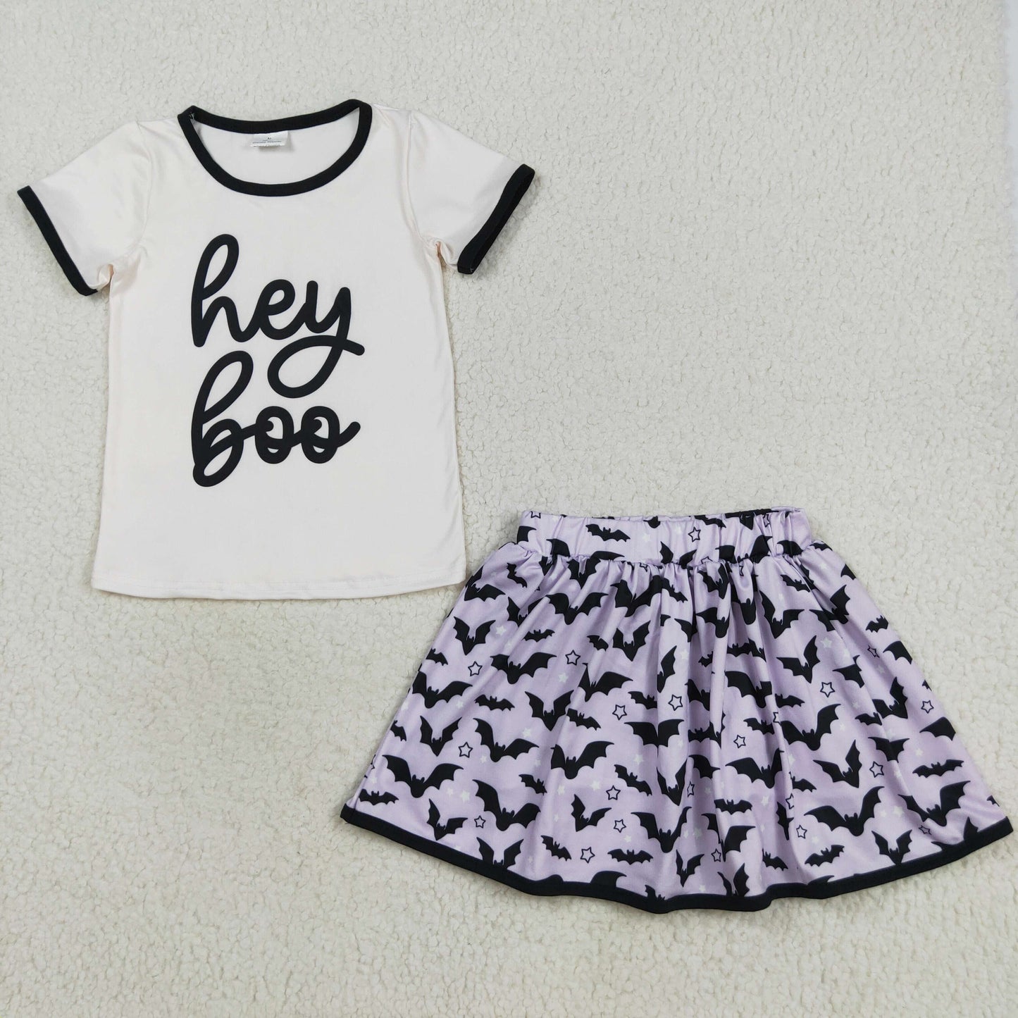Baby Girl Short Sleeves Boo Shirt Bats Purple Skorts Halloween Set RTS