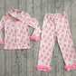 Adult Woman Pink Fur Long Sleeves Gingerbread Bows Buttons Shirt Pants Christmas Pajamas Set RTS