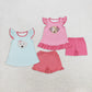 Sibling Baby Girl Short Sleeves Embroidery Bows Dog Stripes Tunic Ruffle Shorts Clothes Set RTS