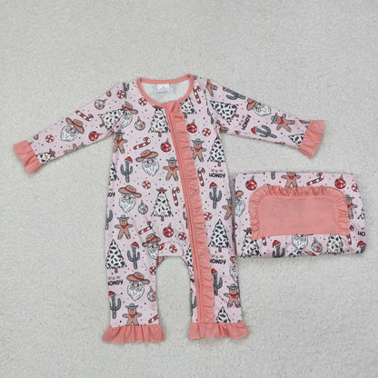 Baby Boy Long Sleeves Christmas Santa Cactus Western Zipper Romper