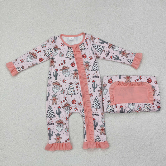 Baby Girl Long Sleeves Christmas Santa Cactus Western Zipper Romper