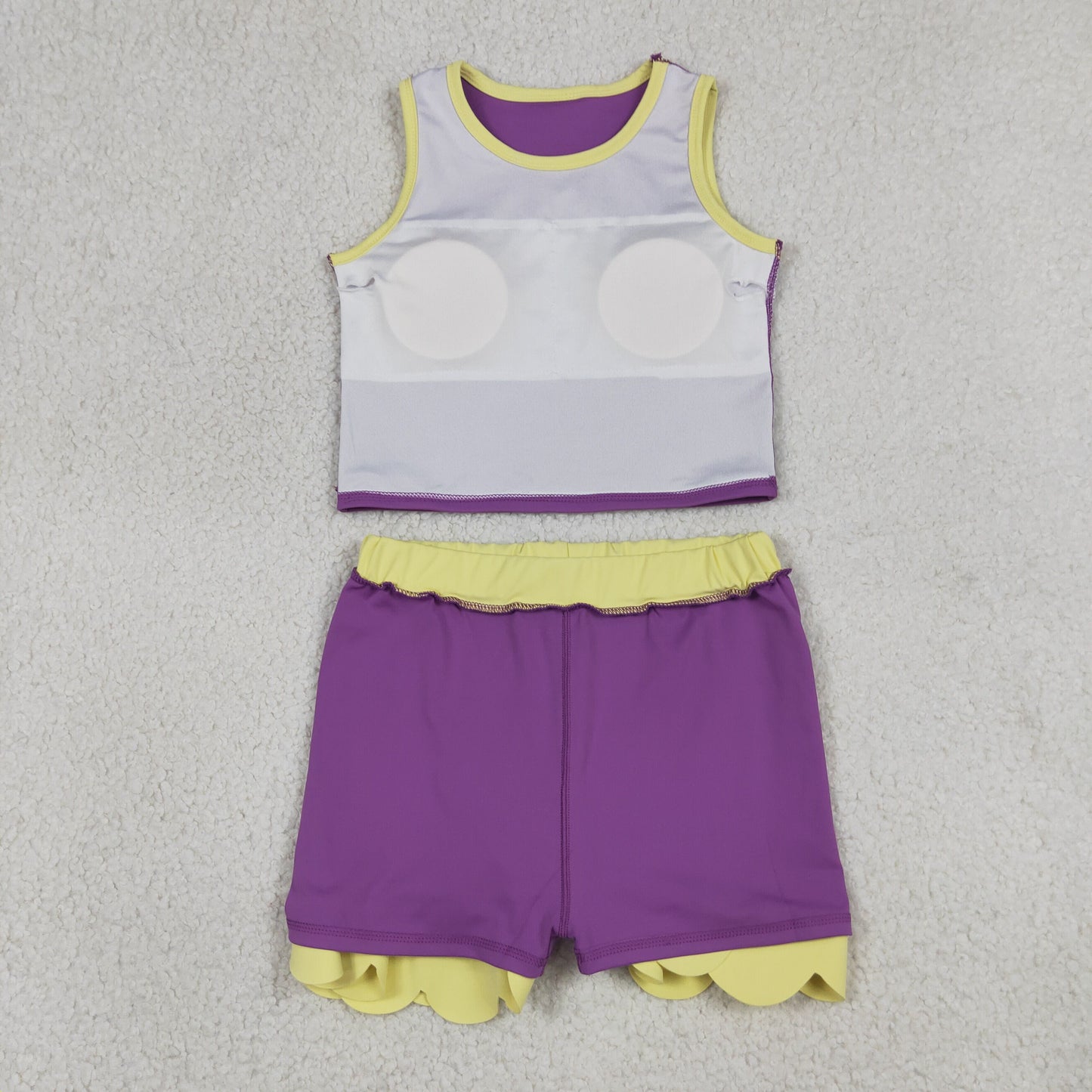Baby Girls Kids Purple Tops Scallop Skirt Shorts Yoga Active Set Summer Clothes RTS