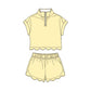 ( Moq 5 ) Preorder Baby Girls Kids Short Sleeves Zipper Shirt Scallop Shorts Set Yellow Clothes