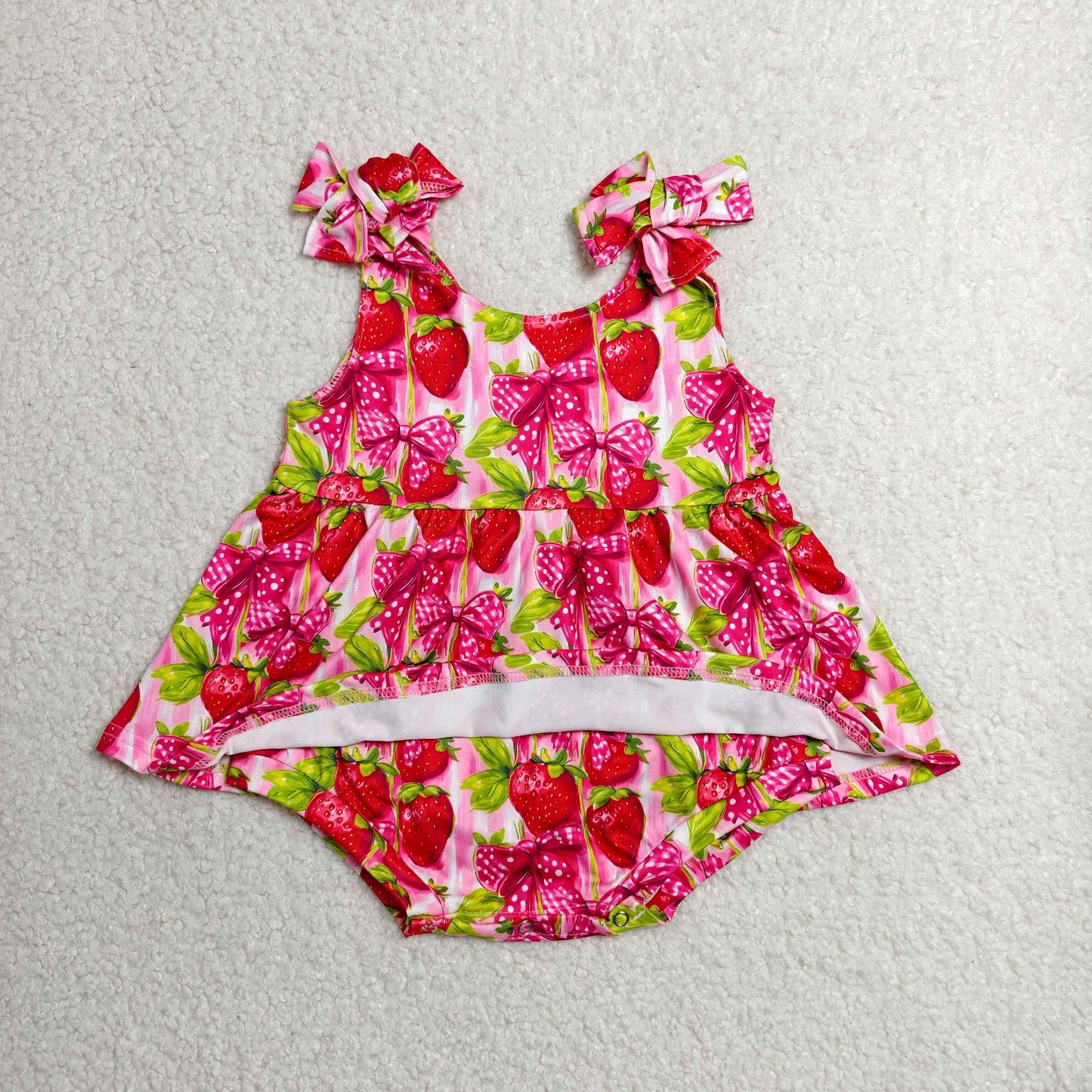 Baby Girls Infant Sleeveless Strawberry Bows Summer Ruffle Romper RTS