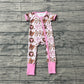 Baby Girls Short Sleeves Bows Boots Zipper Western Pink Romper RTS
