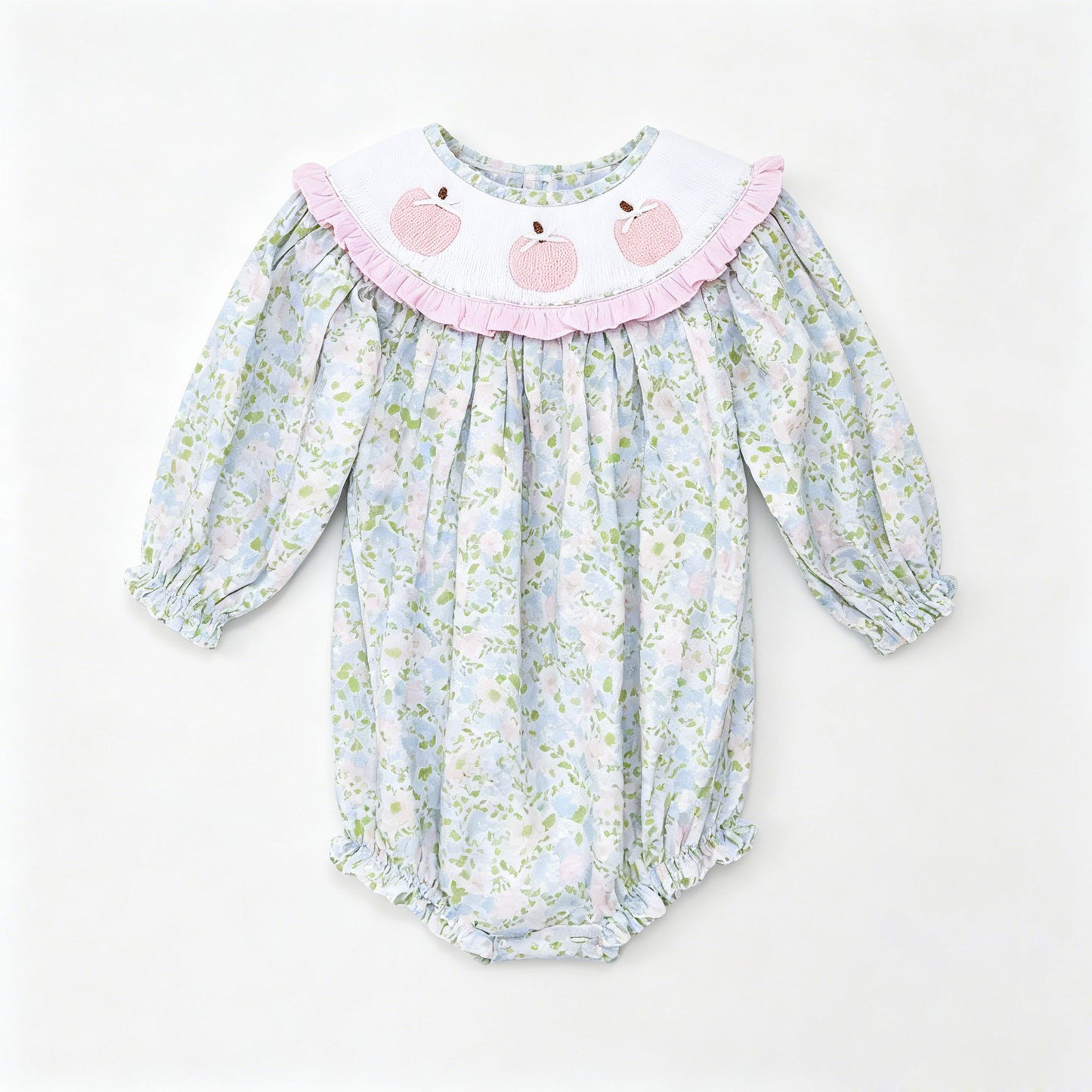 ( No moq ) Preorder Baby Girls Infant Pumpkins Blue Flower Bubble Romper Fall Clothes